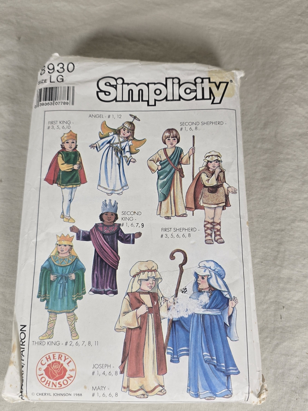 Simplicity 8930 Nativity Costume Sewing Pattern Size Large Complete Vintage 1988